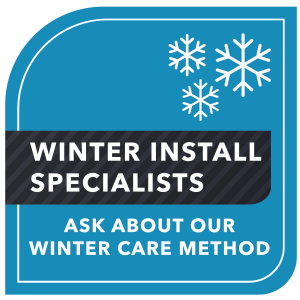 Winter Install Specialists logo in blue, black, and white